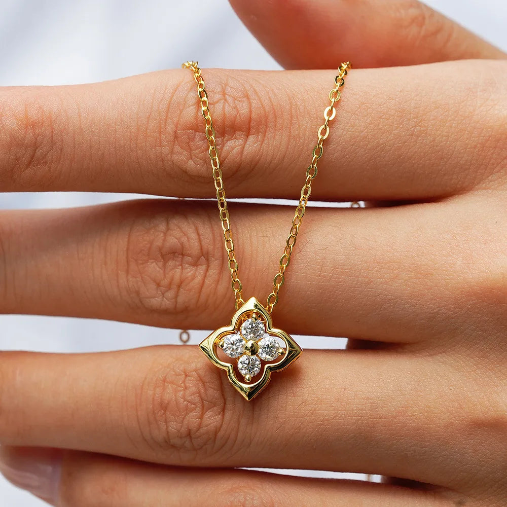 Colar trevo de quatro folhas pingente 14k banhado a ouro.