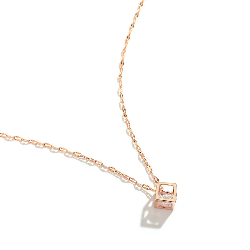 Zircão quadrado cristal pingente e colar, no aço inoxidável, corrente de clavícula, moda coreana.
