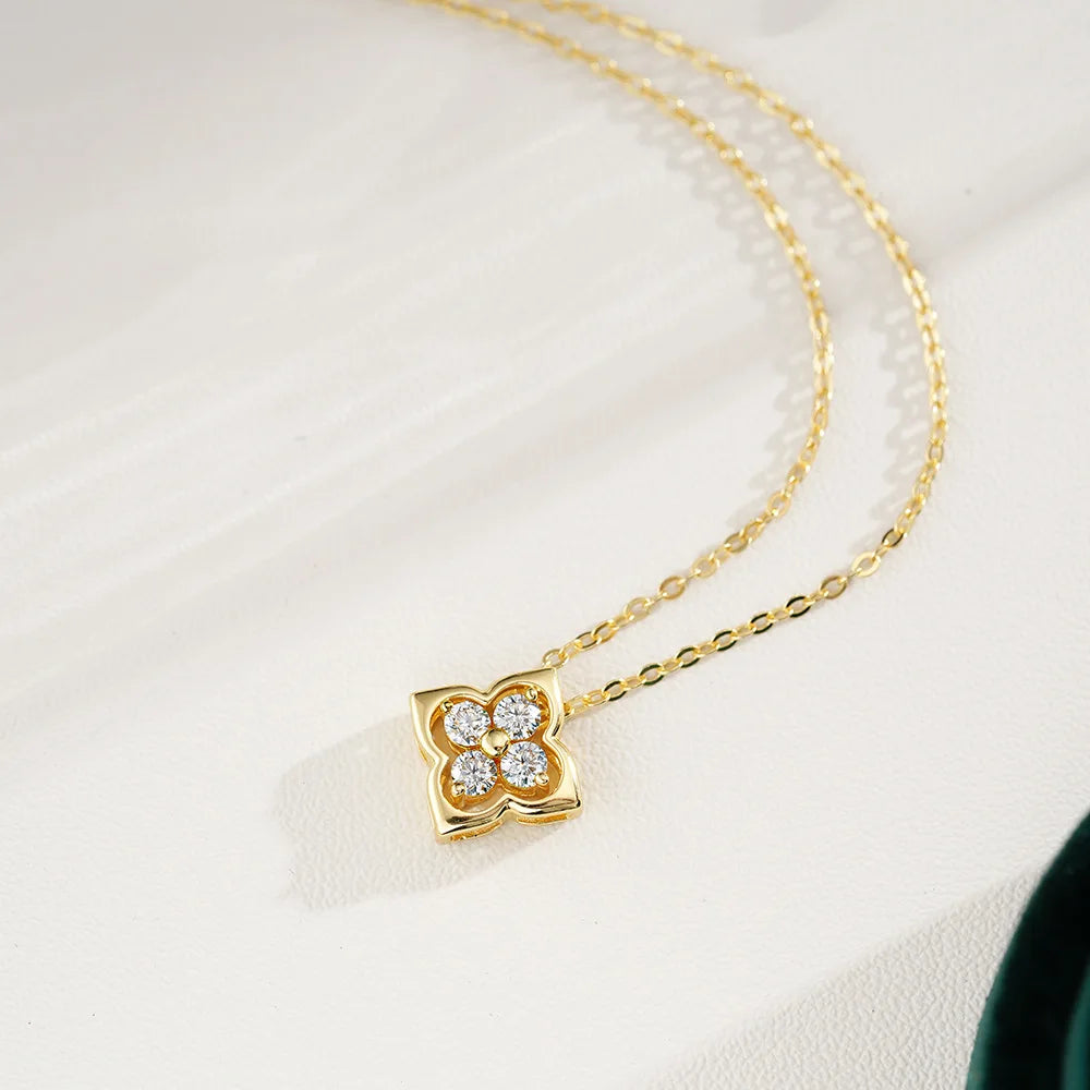 Colar trevo de quatro folhas pingente 14k banhado a ouro.