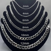 Colar de prata esterlina 925 masculino 2/4/6/8/10/12mm 40-75cm colar de corrente facial fecho lagosta.