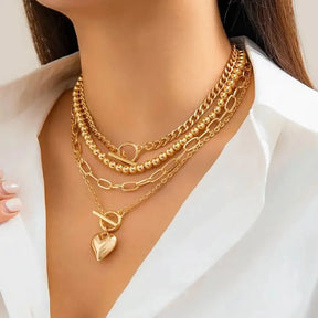 Punk Gold Cor Coração Colar de Pingentes, Fivela OT, Corrente de Pescoço Frisada, Gargantilha Y2K Trendy, 4 peças.